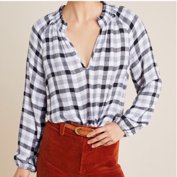 Cloth & Stone • Sara Plaid Blouse Checkered size XS casual brunch Preowned - Picture 1 of 9